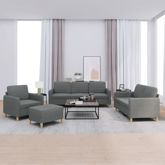 4 Piece Sofa Set with Cushions Dark Grey Fabric