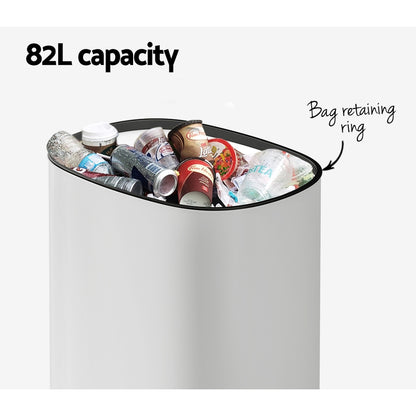 Devanti 82L Motion Sensor Bin Rubbish Waste Automatic Trash Can Kitchen White