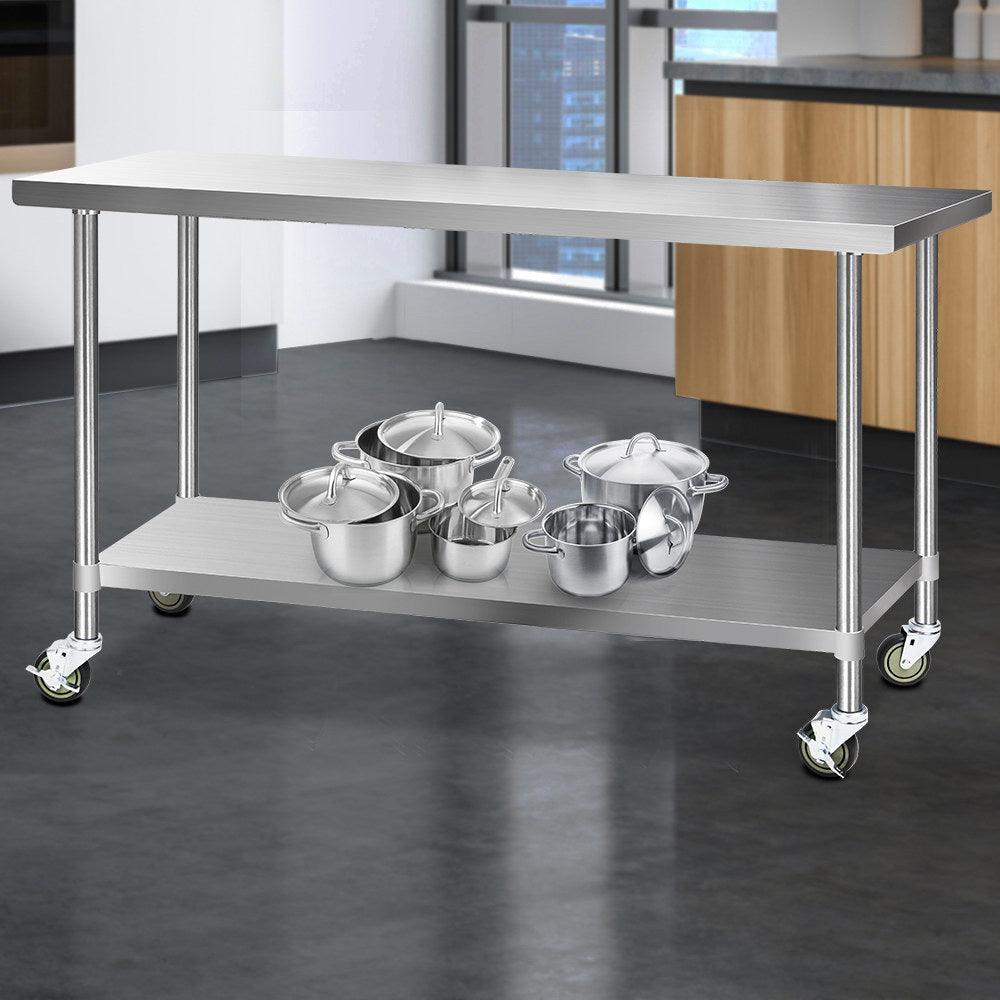 Cefito 430 Stainless Steel Kitchen Benches Work Bench Food Prep Table with Wheels 1829MM x 610MM
