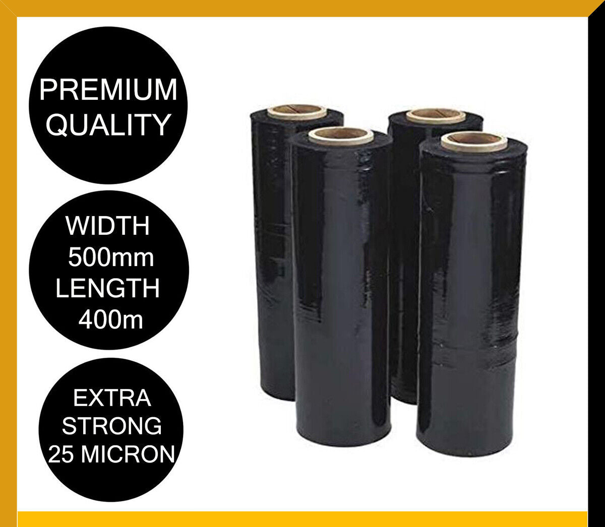 Moofer Premium Pallet Stretch Wrap 500mm x 300m x 25um Black (4 Packs)