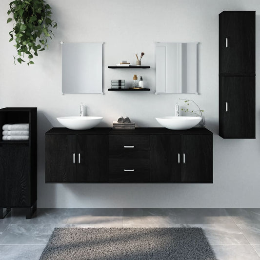 7 Piece Bathroom Furniture Set Black Engineered Wood