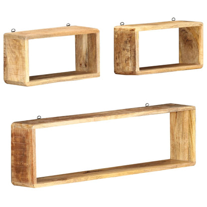 3 Piece Wall Cube Shelf Set Solid Mango Wood