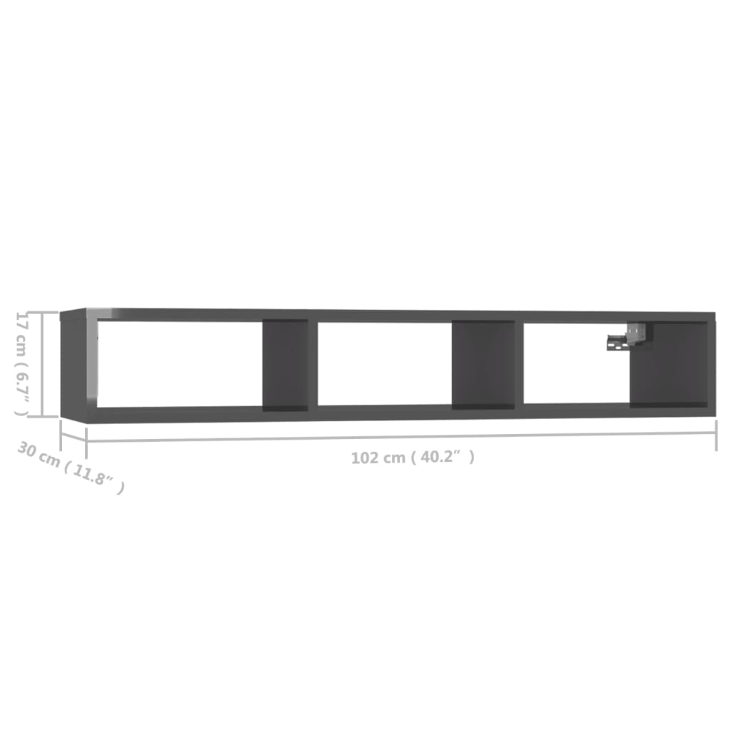 Wall Shelf High Gloss Grey 102x30x17 cm Engineered Wood