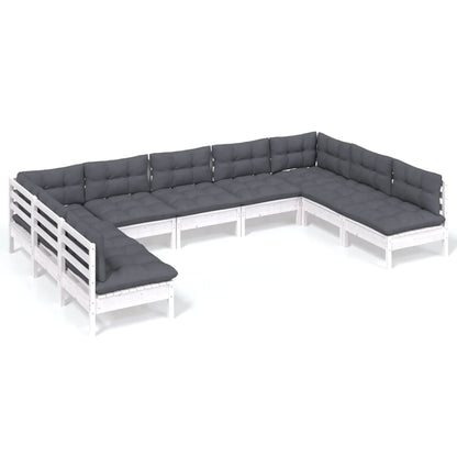 9 Piece Garden Lounge Set with Cushions White Solid Pinewood