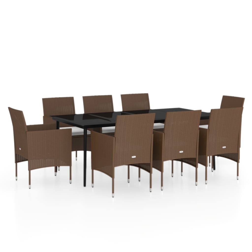 9 Piece Garden Dining Set with Cushions Brown and Black