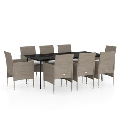 9 Piece Garden Dining Set with Cushions Beige and Black