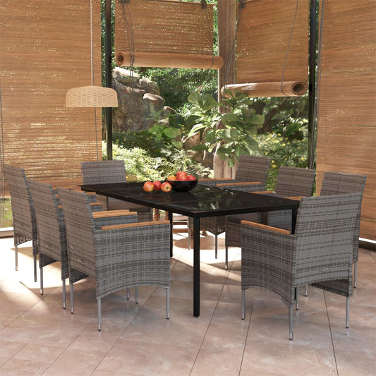 9 Piece Garden Dining Set with Cushions Grey and Black