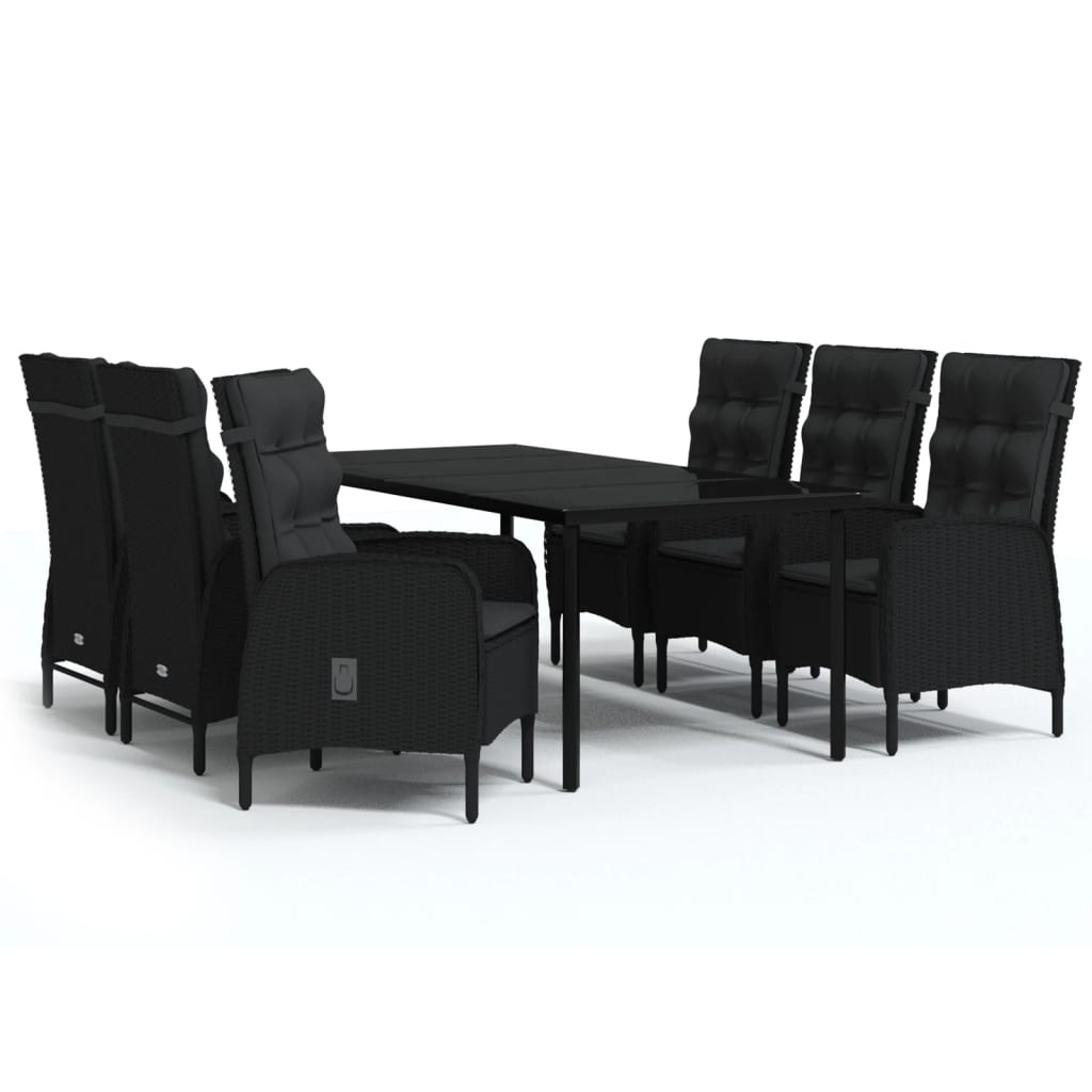7 Piece Garden Dining Set with Cushions Black