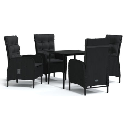 5 Piece Garden Dining Set with Cushions Black