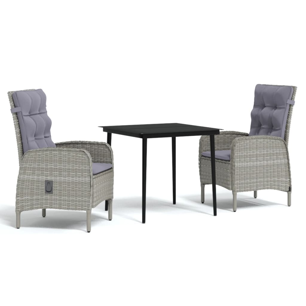 3 Piece Outdoor Dining Set with Cushions Grey and Black