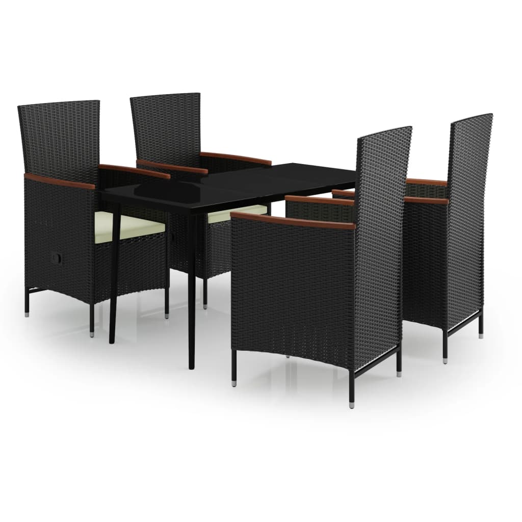 5 Piece Garden Dining Set with Cushions Black