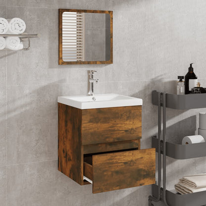 Bathroom Cabinet with Mirror Smoked Oak Engineered Wood