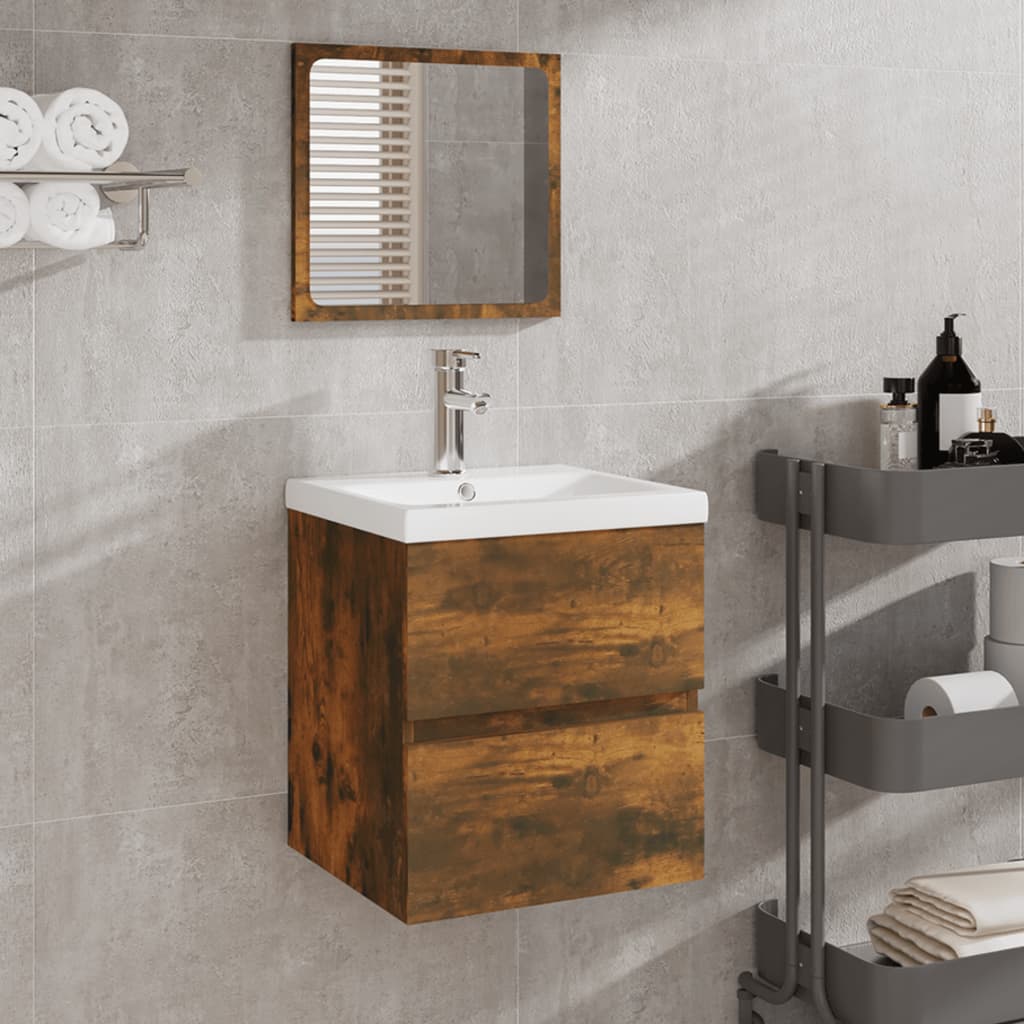 Bathroom Cabinet with Mirror Smoked Oak Engineered Wood