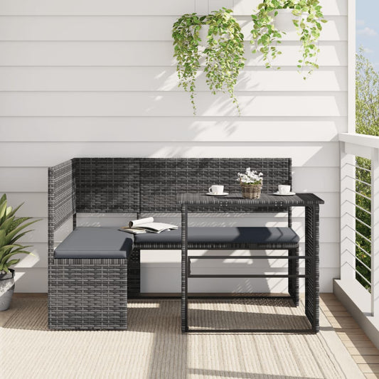 Garden Sofa with Table and Cushions L-Shaped Grey Poly Rattan