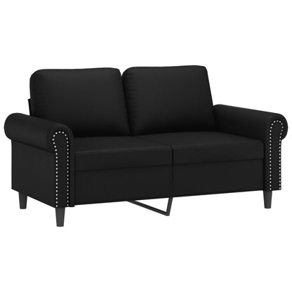 2 Piece Sofa Set with Pillows Black Faux Leather