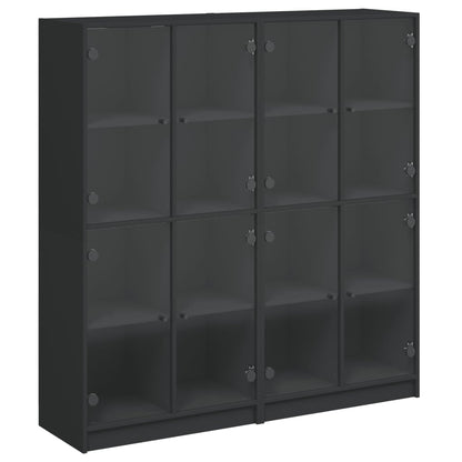 Bookcase with Doors Black 136x37x142 cm Engineered Wood