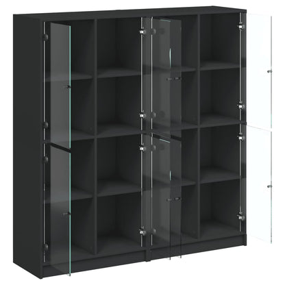 Bookcase with Doors Black 136x37x142 cm Engineered Wood
