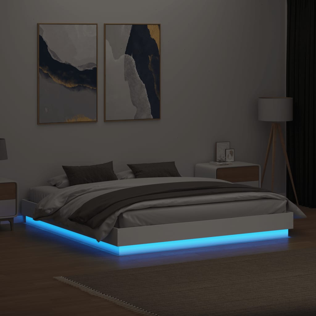 Bed Frame with LED Lights White 183x203 cm King Size