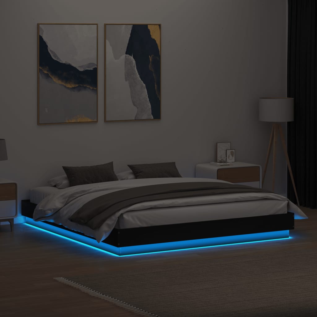 Bed Frame with LED Lights Black 183x203 cm King Size