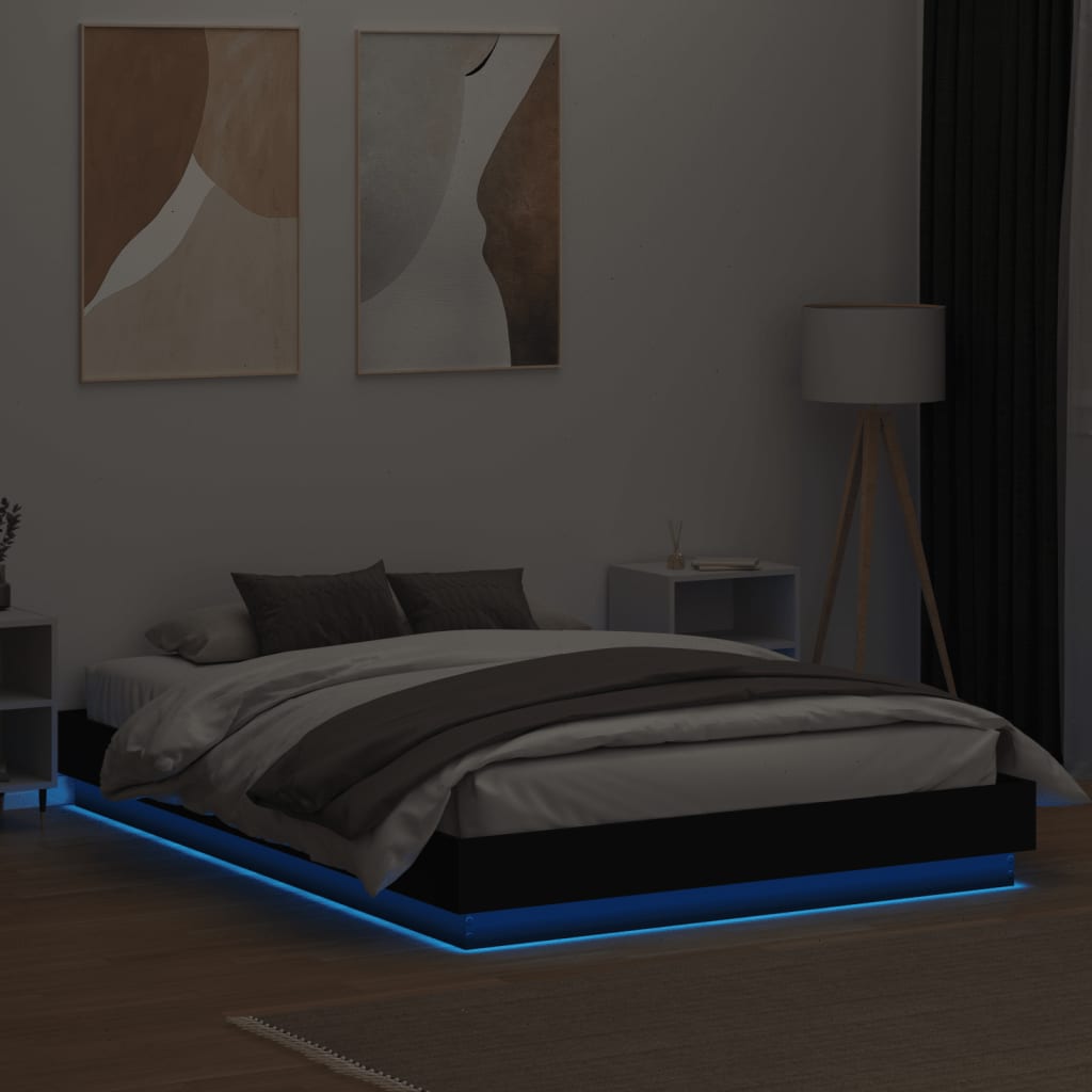 Bed Frame with LED Lights Black 150x200 cm