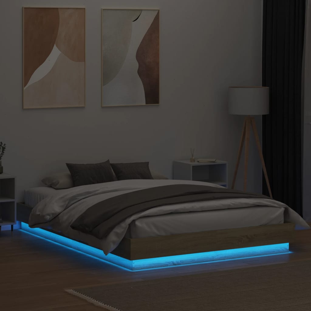 Bed Frame with LED Lights Sonoma Oak 150x200 cm