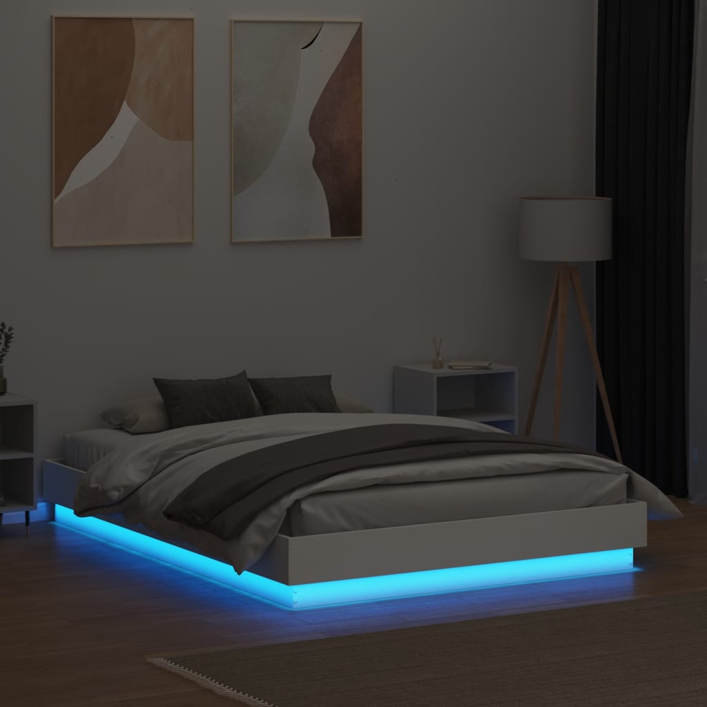 Bed Frame with LED Lights White 135x190 cm