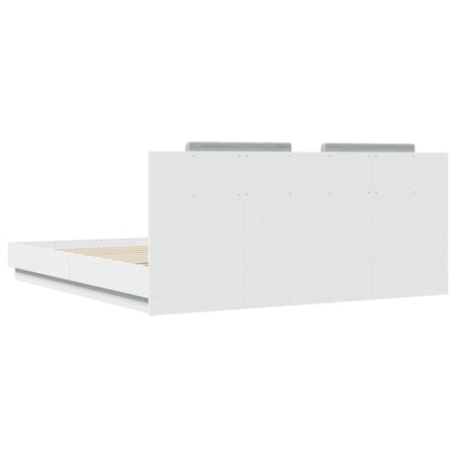 Bed Frame with Headboard and LED Lights White 183x203 cm King Size