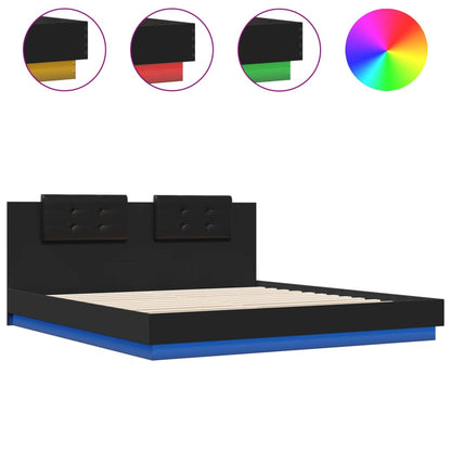 Bed Frame with Headboard and LED Lights Black 183x203 cm King Size