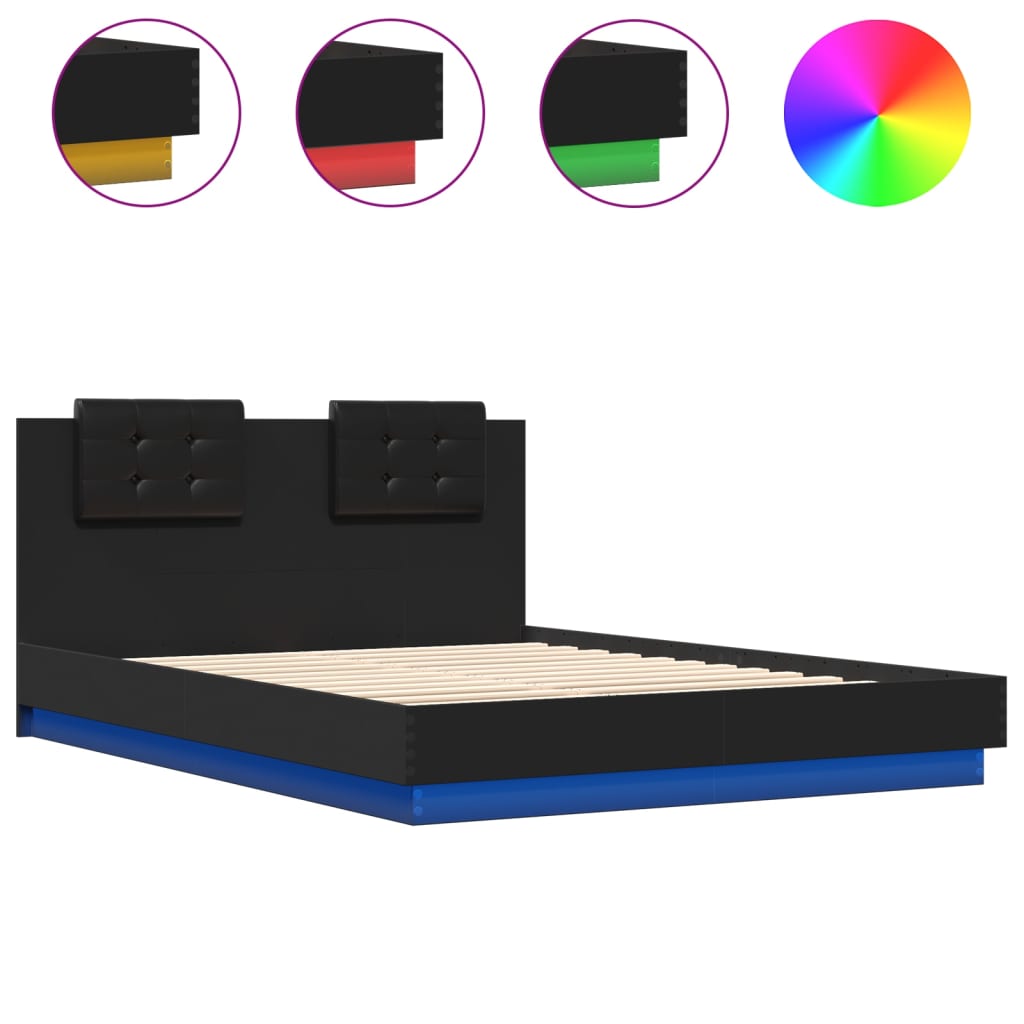 Bed Frame with Headboard and LED Lights Black 150x200 cm