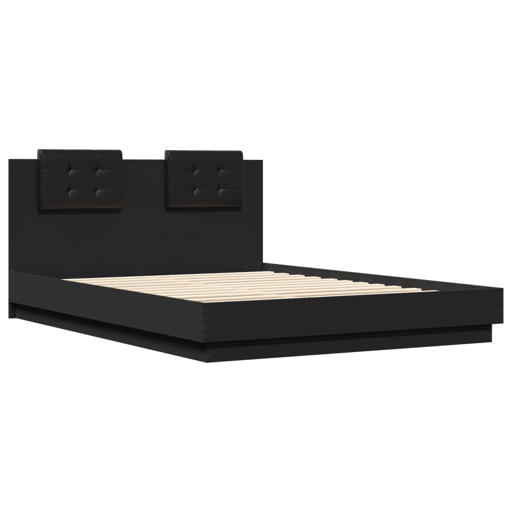 Bed Frame with Headboard and LED Lights Black 150x200 cm