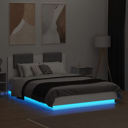 Bed Frame with Headboard and LED Lights White 135x190 cm