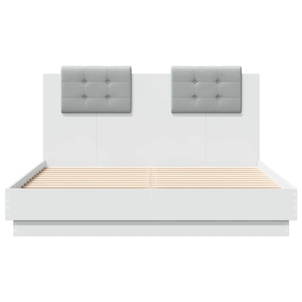 Bed Frame with Headboard and LED Lights White 135x190 cm