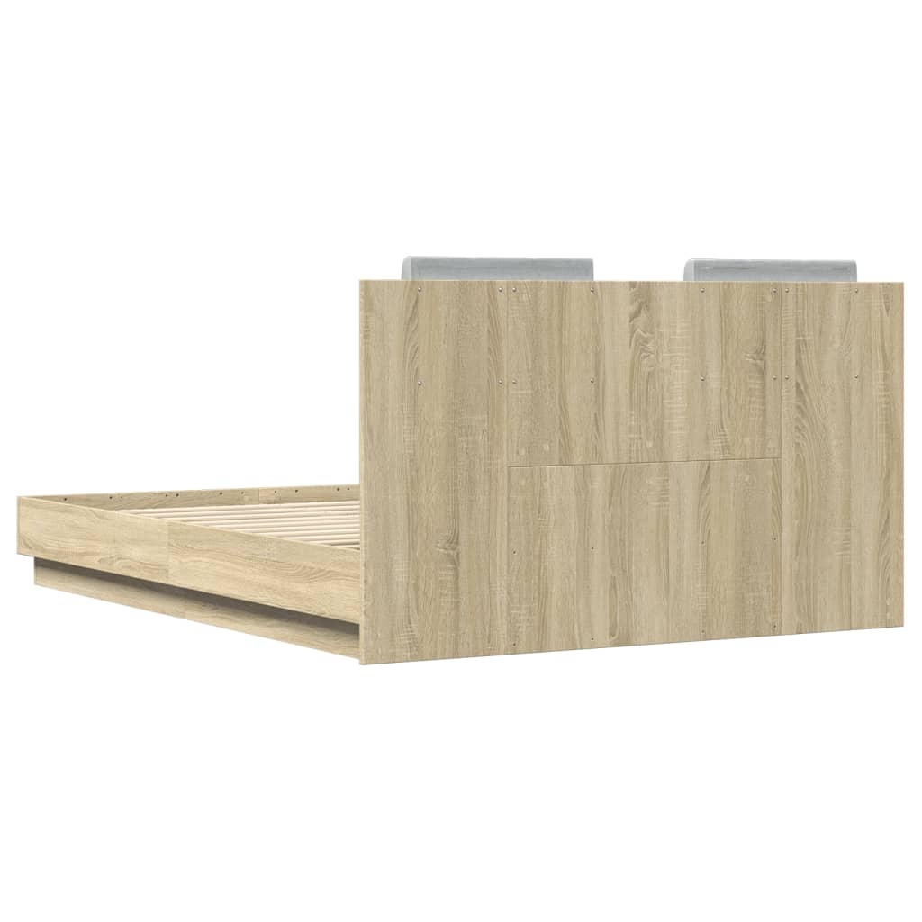 Bed Frame with Headboard and LED Lights Sonoma Oak 135x190 cm
