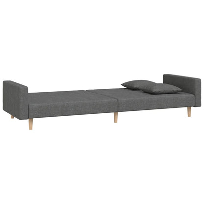 2-Seater Sofa Bed with Two Pillows Dark Grey Fabric