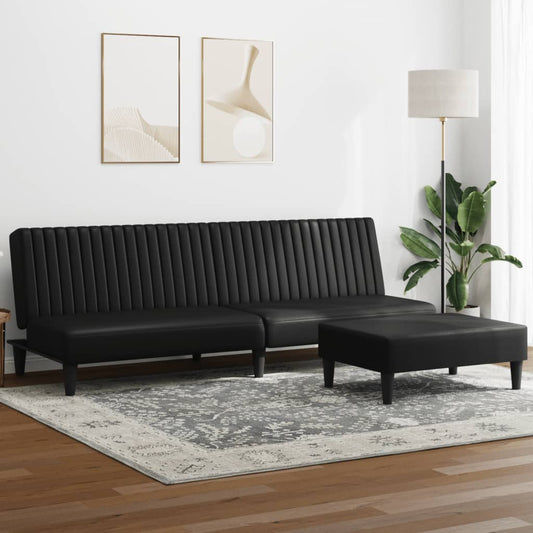 2 Piece Sofa Set Black Faux Leather
