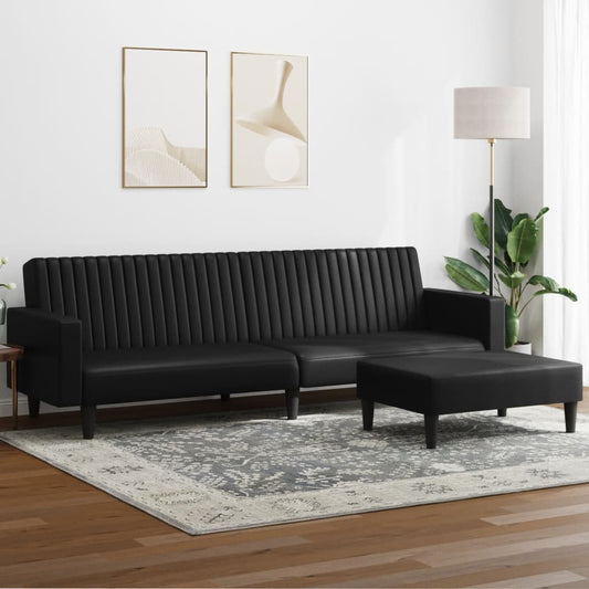 2 Piece Sofa Set Black Faux Leather