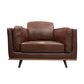 Single Seater Armchair Faux Leather Sofa Modern Lounge Accent Chair in Brown with Wooden Frame