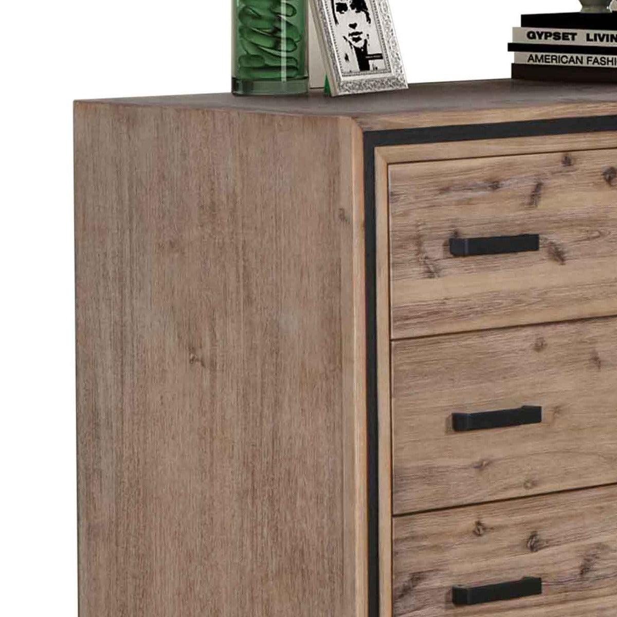 Tallboy with 5 Storage Drawers Solid Acacia Wooden Frame in Silver Brush Colour