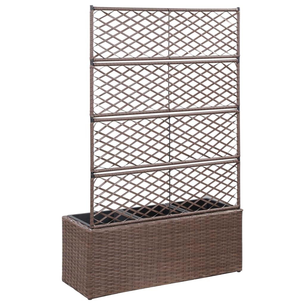 Trellis Raised Bed with 3 Pots 83x30x130 cm Poly Rattan Brown