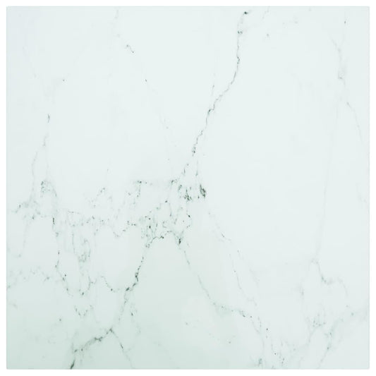 Table Top White 60x60 cm 6 mm Tempered Glass with Marble Design