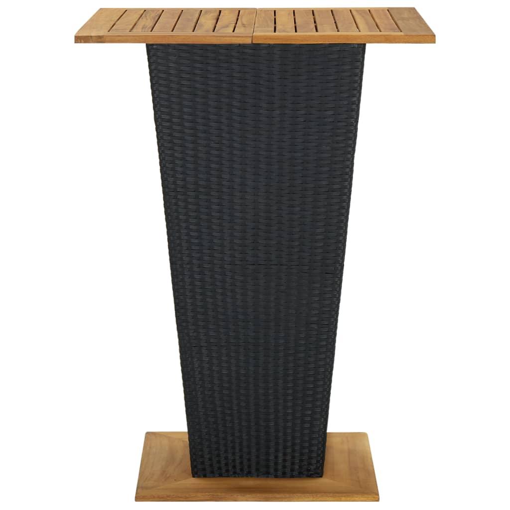 Bar Table Black 80x80x110 cm Poly Rattan and Solid Acacia Wood