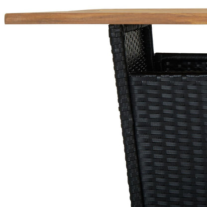 Bar Table Black 80x80x110 cm Poly Rattan and Solid Acacia Wood