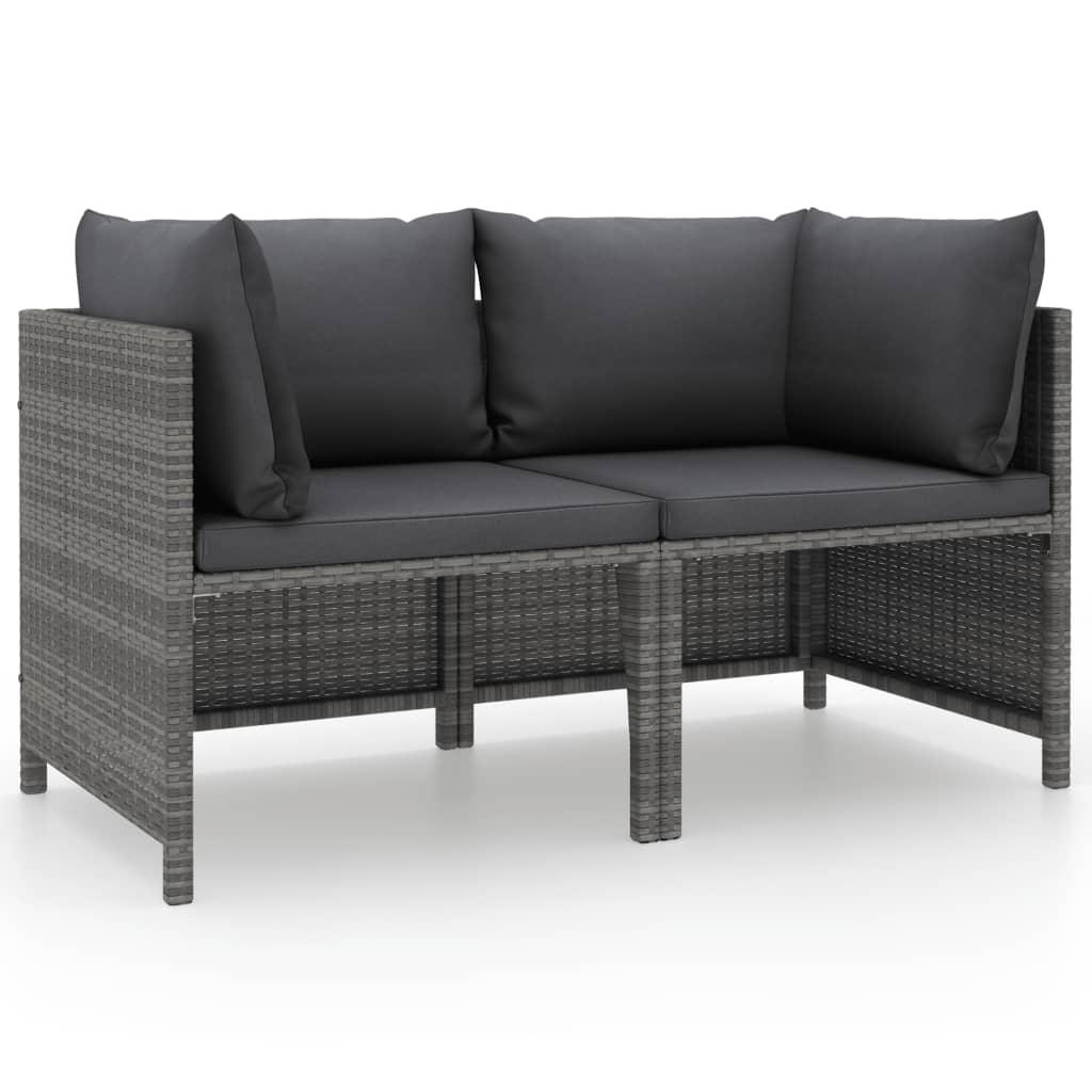 2-Seater Garden Sofa with Cushions Grey Poly Rattan