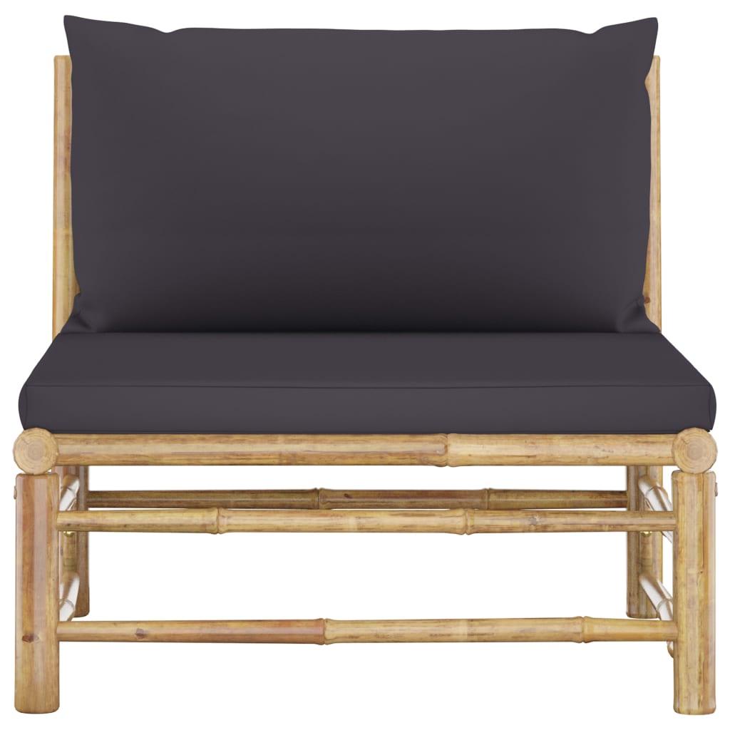 Garden Middle Sofa with Dark Grey Cushions Bamboo