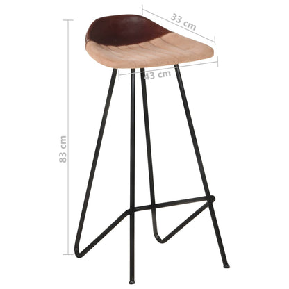 Bar Stools 2 pcs Brown Real Leather