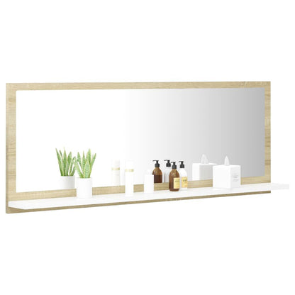 Bathroom Mirror White and Sonoma Oak 100x10.5x37 cm Engineered Wood