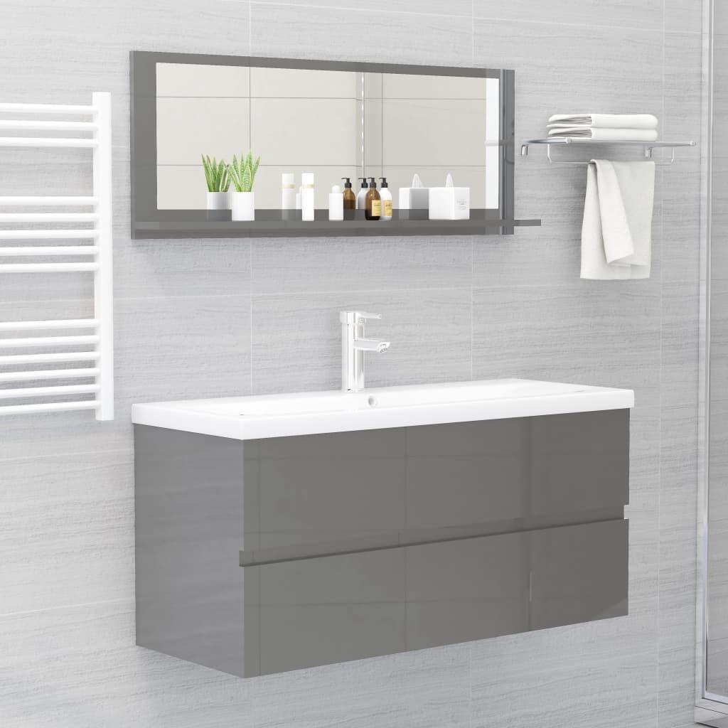 Bathroom Mirror High Gloss Grey 100x10.5x37 cm Engineered Wood