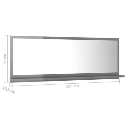 Bathroom Mirror High Gloss Grey 100x10.5x37 cm Engineered Wood