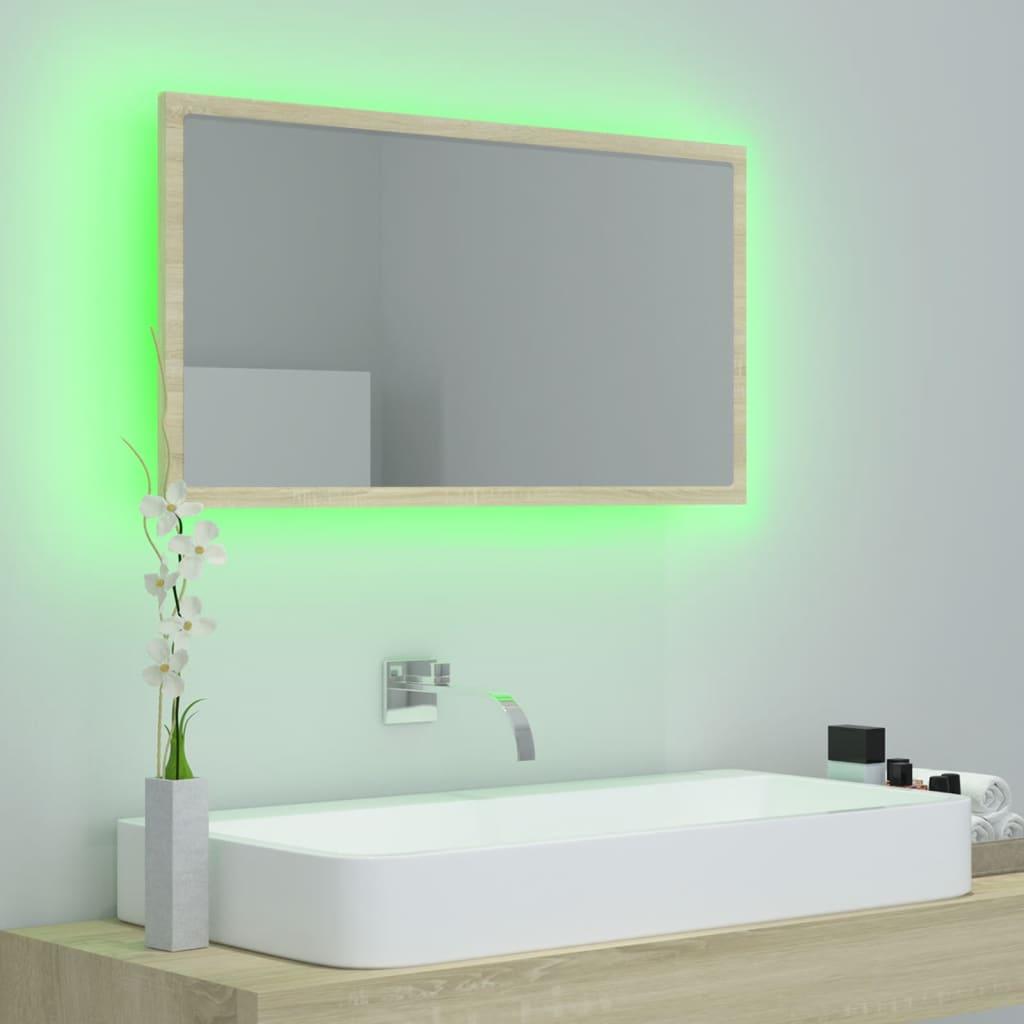 LED Bathroom Mirror Sonoma Oak 80x8.5x37 cm Acrylic
