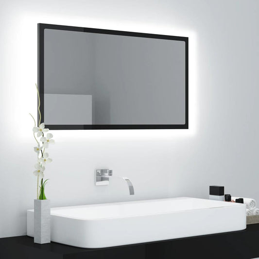 LED Bathroom Mirror High Gloss Black 80x8.5x37 cm Acrylic